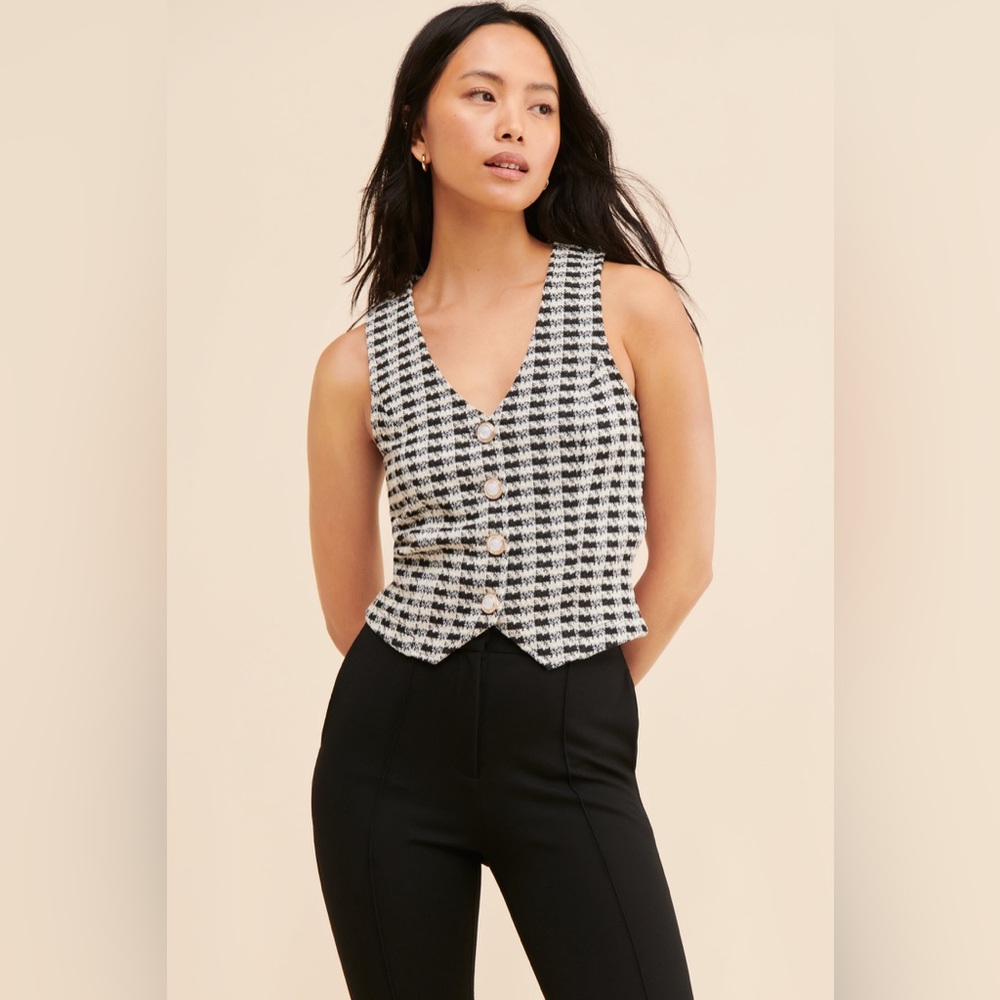 Porridge Aila Classic Tweed Houndstooth black and white with gold Vest